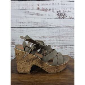 Jellypop Gray Criss Cross Cork Wedges Sandals Ankle Strap Platform Women's 8